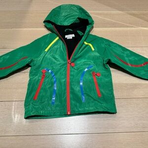 Green Kids Raincoat with Red Zippers